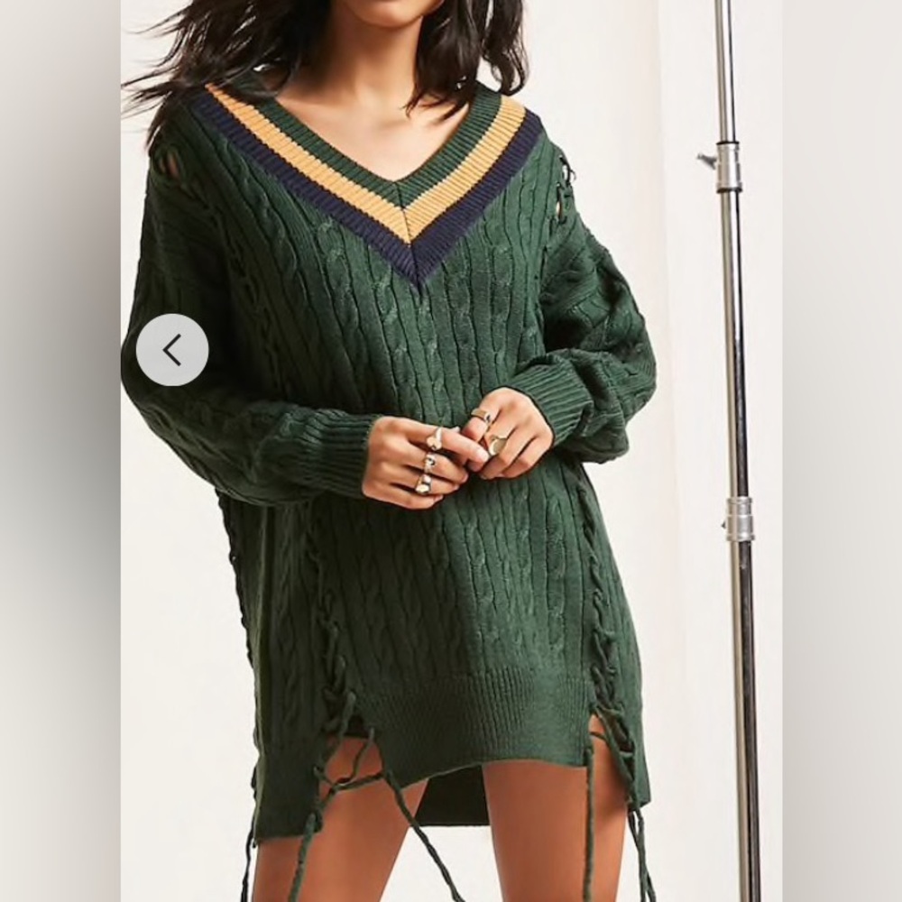 NEW FOREVER 21 GREEN VARSITY CABLE KNIT TOP DRESS BY ontwelfth SZ S